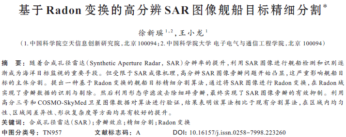 基于Radon變換的高分辨SAR圖像艦船目標精細分割