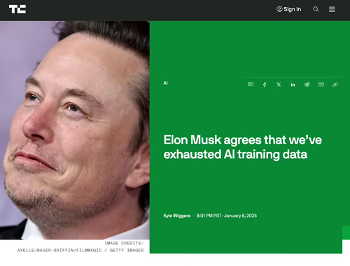 马斯克：现实世界中用于训练AI模型的数据已经所剩无几