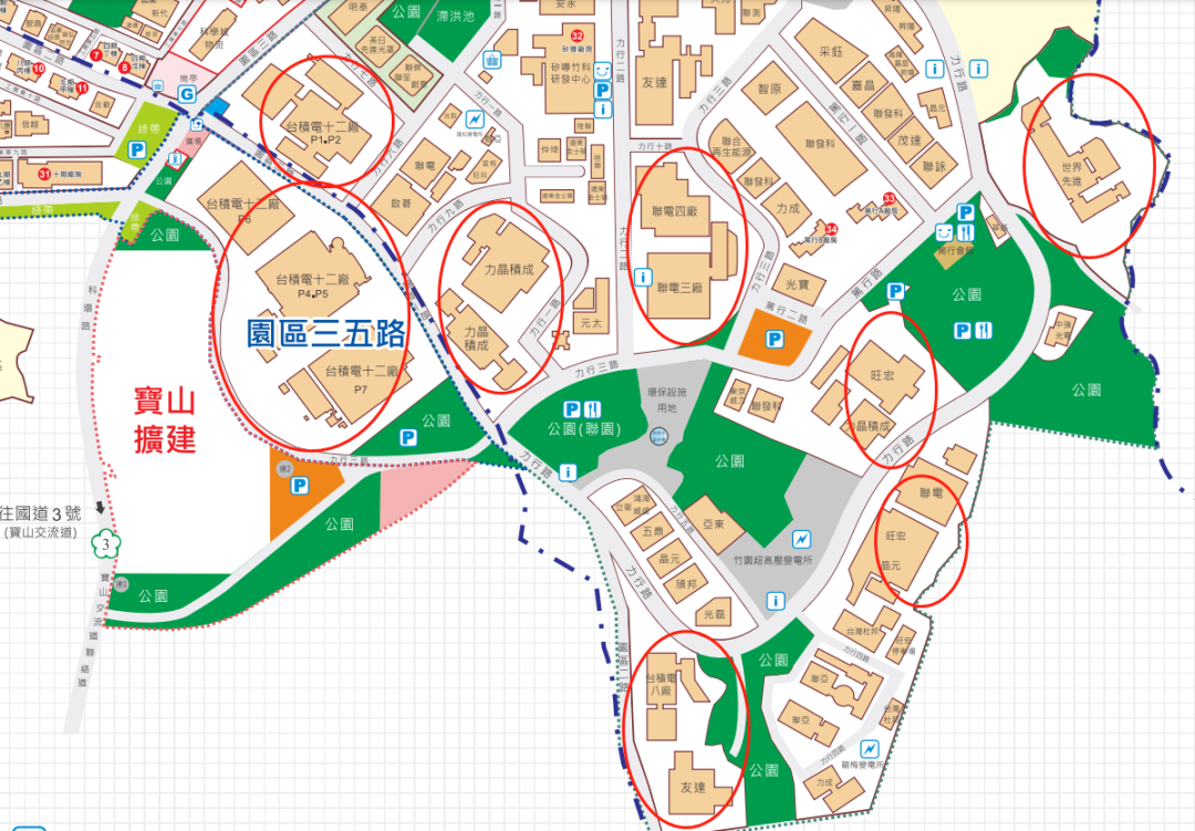 圖:晶圓廠密集的新竹科學園(部分)